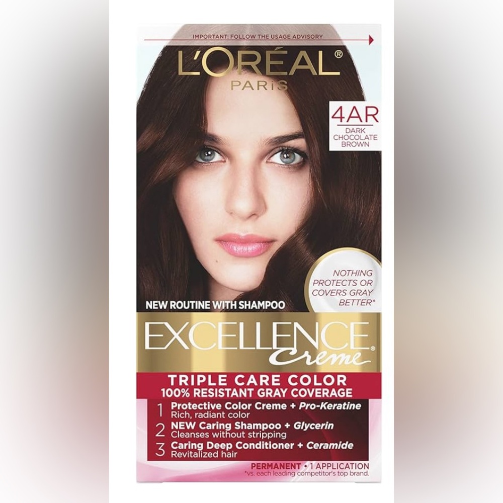 L'Oreal Paris Excellence Creme Permanent Hair Color, 4AR Dark Chocolate Brown 🦋